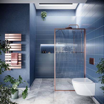 Amien Brushed Bronze Framed Fluted Glass Shower Screen - 980mm