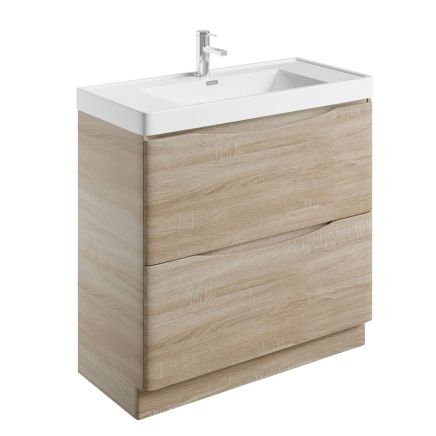 Erin Light Oak Floor Standing Vanity Unit with Resin Basin 900mm