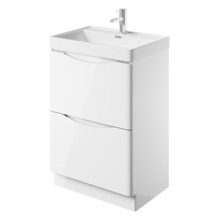 Erin Gloss White Floor Standing Vanity Unit with Resin Basin 600mm