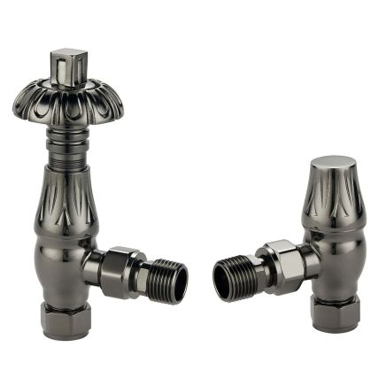 Black Nickel Metal Head Angled Pair of Radiator Valves