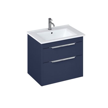 Britton Shoreditch Matt Blue Double Drawer Wall Hung Vanity Unit with Square Basin 650mm