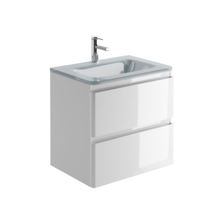 Neon Gloss White Wall Hung Vanity Unit with Opal Glass Basin 600mm
