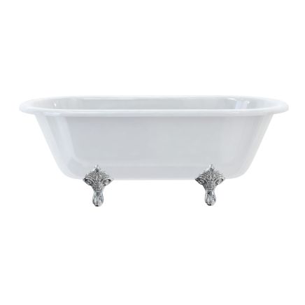 white roll top edge double ended bath with chrome traditional feet