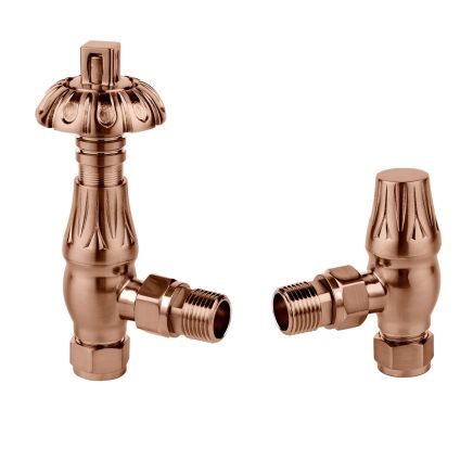 Antique Copper Metal Head Angled Pair of Radiator Valves
