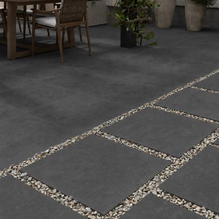 Quinn Black Stone Outdoor Porcelain Tile 600x600mm 707707 roomset