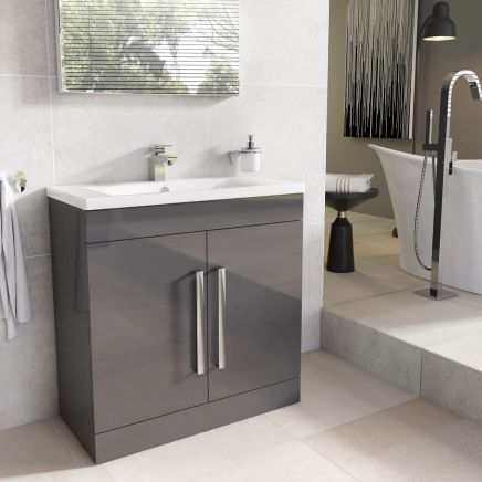 Nante Anthracite Grey Floor Standing Vanity Unit with Ceramic Basin 800mm