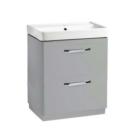 Tavistock Compass Gloss Light Grey Double Drawer Floor Standing Vanity Unit with Ceramic Basin 600mm