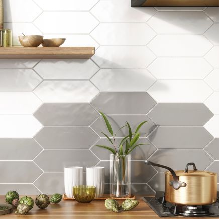 Pixagon Grey Gloss Ceramic Tile 100x300mm