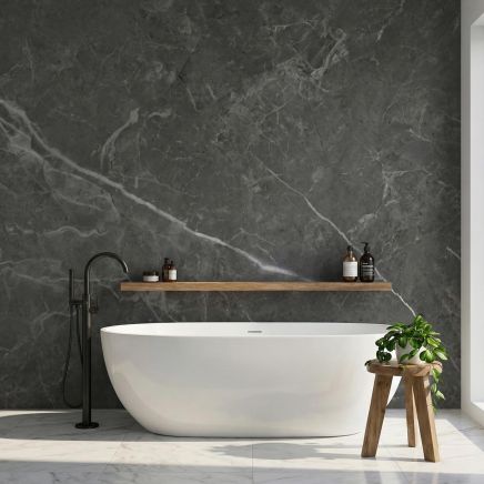 Atlantis Tuscany Grey Marble Waterproof Tongue & Groove PVC Shower Wall Panel 1000mm