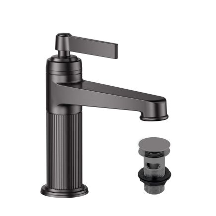 Downton Brushed Gunmetal Ribbed Basin Tap & Waste