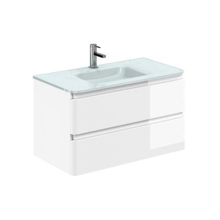 Neon Gloss White Wall Hung Vanity Unit with Opal Glass Basin 900mm