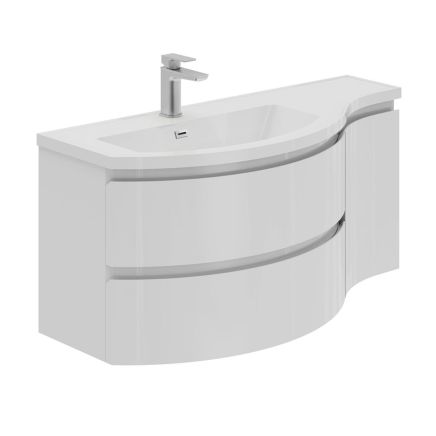 Arden Gloss White Left Hand Wall Hung Curved Vanity Unit 1100mm