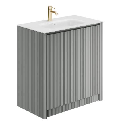 Bryce Ribbed Grey 800mm Floor Standing Vanity Unit with Matt White Resin Basin