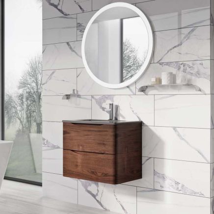 Erin Rosewood Wall Hung Vanity Unit with Grey Glass Basin 600mm