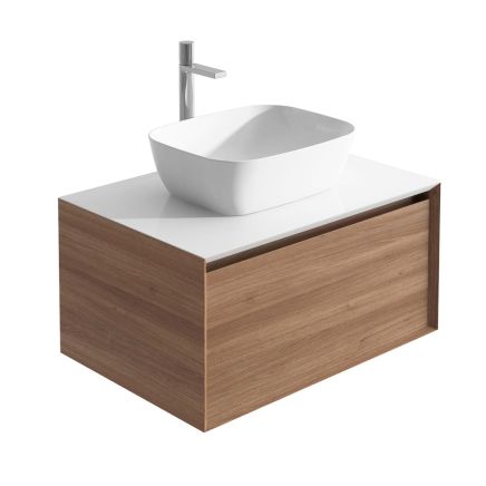 Snowdon 750mm Wall Hung Vanity Unit with White Worktop in Natural Oak