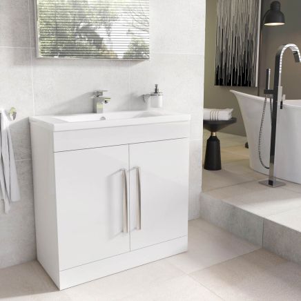 Nante 800mm Floorstanding Vanity Unit in White Gloss with Ceramic Basin