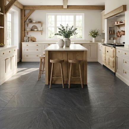 Angelo Black Stone Effect Porcelain Tile 598x598mm 209711-BOX roomset