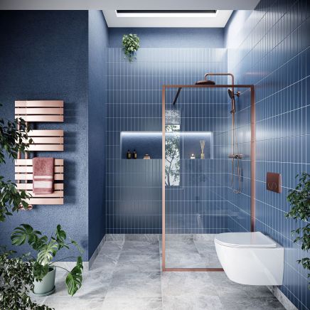 Amien Brushed Bronze Framed Clear Glass Shower Screen - 980mm