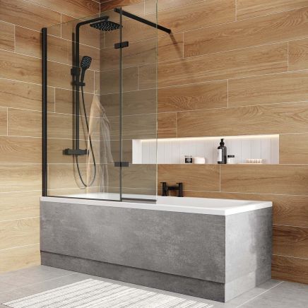 Royle Black Fixed Bath Screen with Hinged Panel