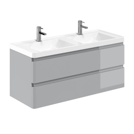 Neon Gloss Light Grey Wall Hung Vanity Unit with Resin Basin 1200mm