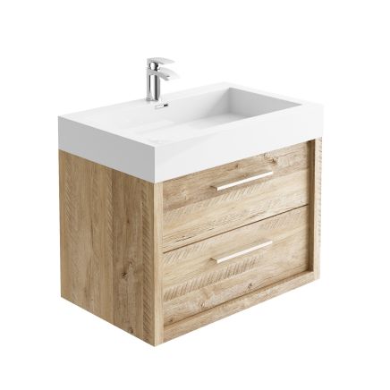 Winslow 750mm Wall Mounted Vanity Unit & Basin - Light Sawn Oak Effect