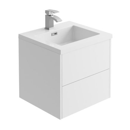 matt white wall hung vanity unit with PVC edges