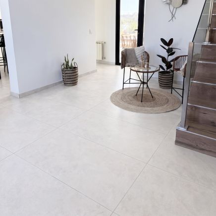 Zenia Perla White Concrete Porcelain Tile 600x1200mm roomset