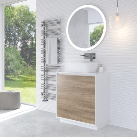 Snowdon 750mm Floor Standing Vanity Unit with White Worktop in White & Oak