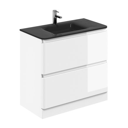 Neon Gloss White Floor Standing Vanity Unit with Grey Glass Basin 900mm