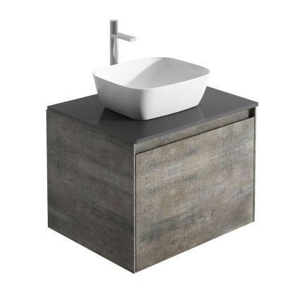 Odion 600mm Wall Hung Vanity Unit in Metallic with Black Worktop