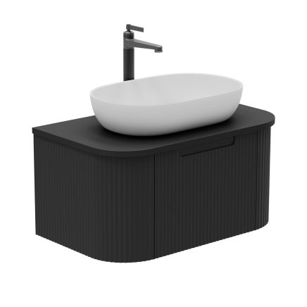 Soar Ribbed Black Wall Hung Vanity Unit and Black Worktop 750mm