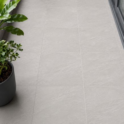 Calgary Grey Stone Outdoor Porcelain Tile 600x600mm roomset