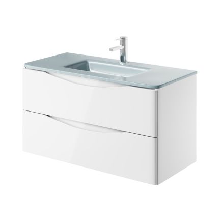 Erin Gloss White Wall Hung Vanity Unit with White Glass Basin 900mm