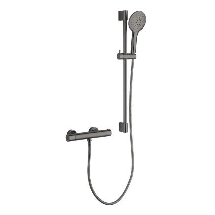 Aden Round Exposed Thermostatic Bar Valve & Slide Rail Gunmetal Shower Kit