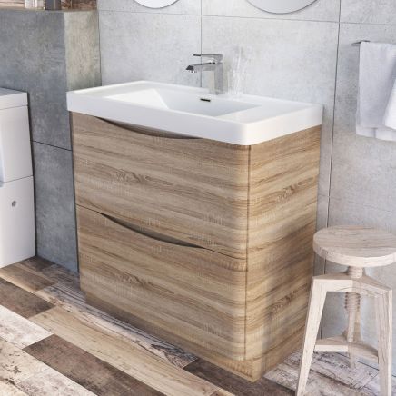 Erin Light Oak Floor Standing Vanity Unit with Resin Basin 900mm