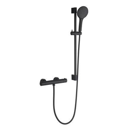 Aden Round Exposed Thermostatic Bar Valve & Slide Rail Matt Black Shower Kit