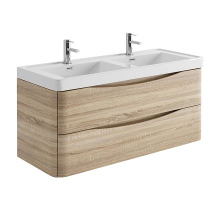 Erin Light Oak Wall Hung Vanity Unit with Resin Basin 1200mm