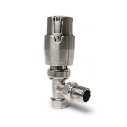 Thermostatic Brushed Nickel Angled Pair of Radiator Valves