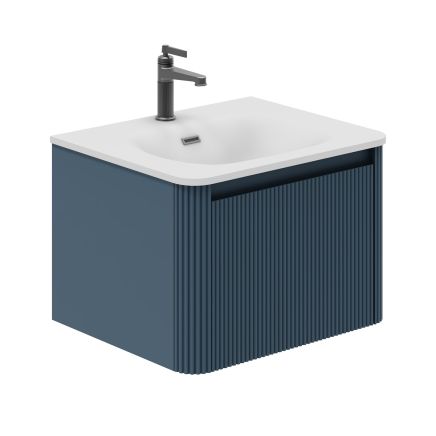 Wish Ribbed Wall Hung Vanity Unit with Drawers in Blue with Ceramic Basin