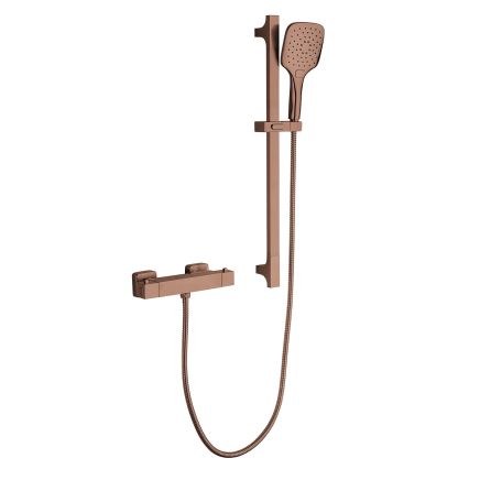 Pembroke Square Exposed Thermostatic Bar Valve & Slide Rail Brushed Bronze Shower Kit