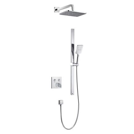 Baylin Chrome Square Dual Glass Outlet with Slide Rail Kit, Shower Head & Arm