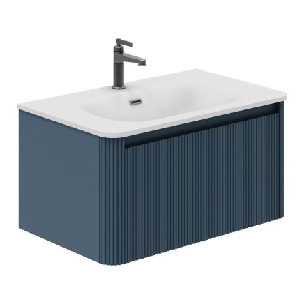 Wish Ribbed Wall Hung Vanity Unit in Blue with White Basin
