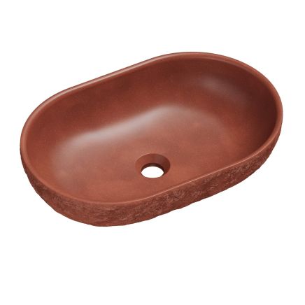 Brava Concrete Oval Basin 530mm x 350mm Raw Stone Texture Terracotta