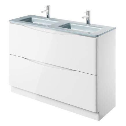 Erin Gloss White Floor Standing Vanity Unit with White Glass Basin 1200mm