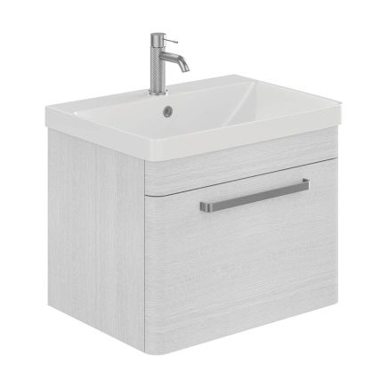 Esk White Wall Hung Vanity Unit and Basin with Brushed Nickel Handles 600mm