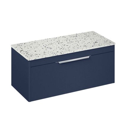 Britton Shoreditch Matt Blue Single Drawer Wall Hung Vanity Unit with Ice Blue Worktop 1000mm