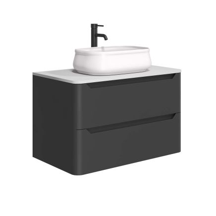 Ellis Wall Hung 800mm Vanity Unit in Matt Black with White Worktop