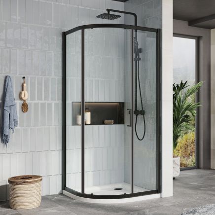 Fabio Black Sliding Shower Door Quadrant 900x900mm