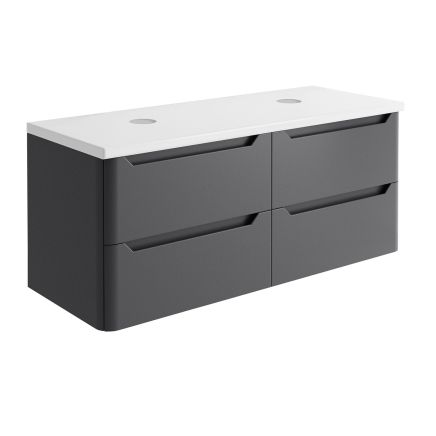 Ellis Wall Hung 1200mm Vanity Unit in Charcoal Grey with White Worktop