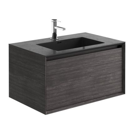 Snowdon Leached Oak Wall Hung Vanity Unit with Black Basin 750mm
